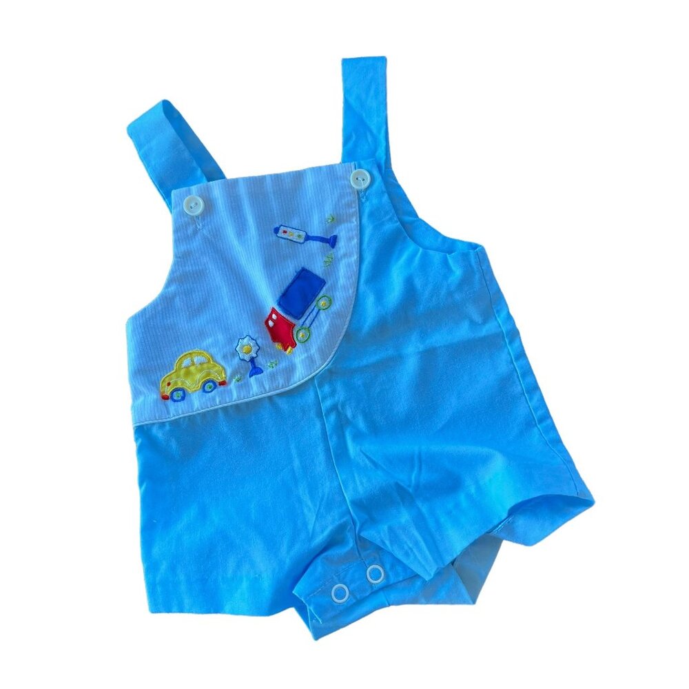 Vintage Baby Vehicle Embroidered Romper Sunsuit 0-3 Months